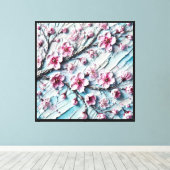 Gestructureerde kersbloesemschildering bloemige wa canvas afdruk (Insitu (Houten vloer))