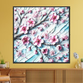Gestructureerde kersbloesemschildering bloemige wa canvas afdruk (Insitu (Woonkamer))
