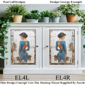 Gestructureerde Kunst, Elegante Dame in Blauw EL4L Tissuepapier