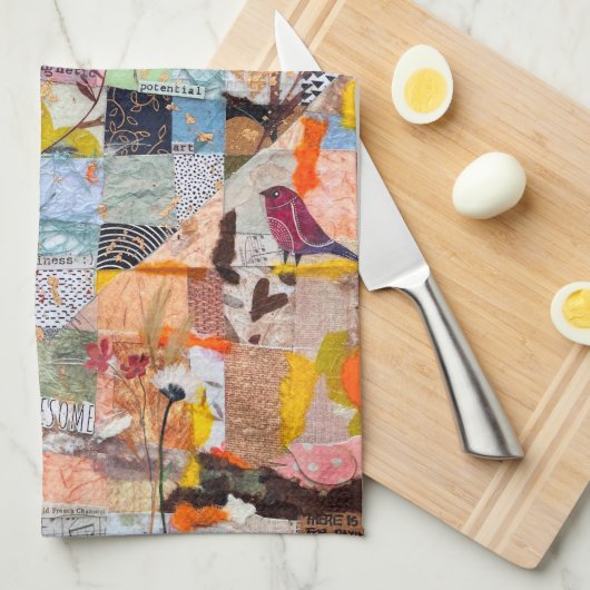 Gestructureerde papieren hartcollage keukendoek theedoek (Quarter Fold)