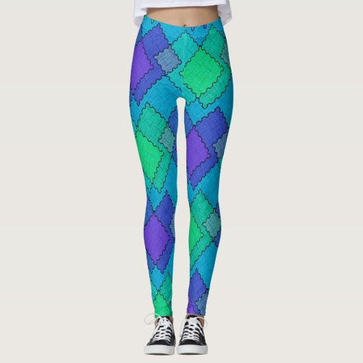 Gestructureerde patches meerkleurige streken leggings (Voorkant)