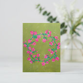 Gestructureerde roze bloemenkrans schildering briefkaart (Staand voorkant)