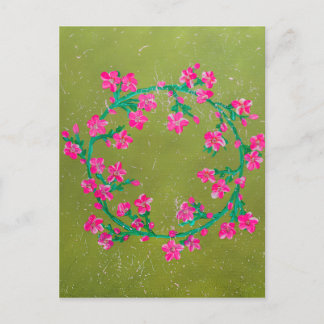 Gestructureerde roze bloemenkrans schildering briefkaart