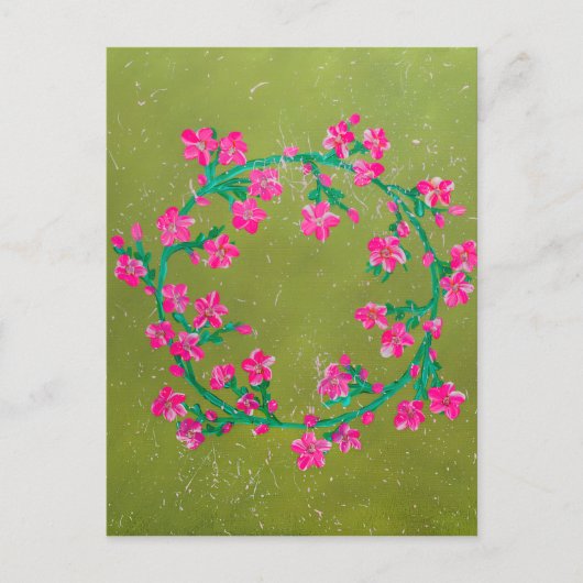 Gestructureerde roze bloemenkrans schildering briefkaart (Voorkant)