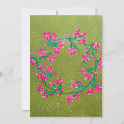 Gestructureerde roze bloemenkrans schildering feestdagenkaart (Voorkant)