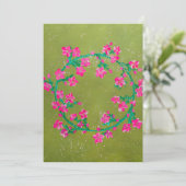 Gestructureerde roze bloemenkrans schildering feestdagenkaart (Staand voorkant)