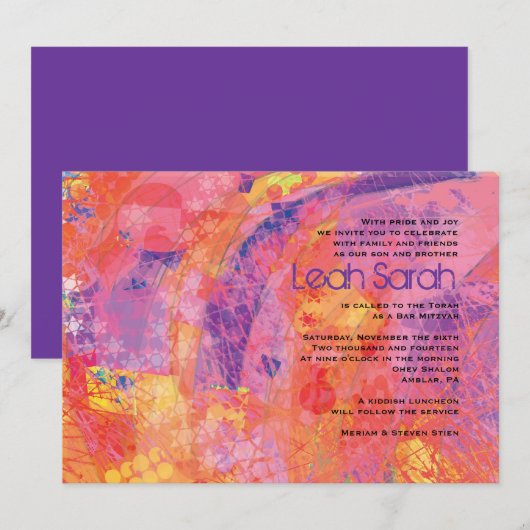 GESTRUCTUREERDE STERREN ROZE Bat Mitswa Uitnodigin Kaart (Voorkant / Achterkant)