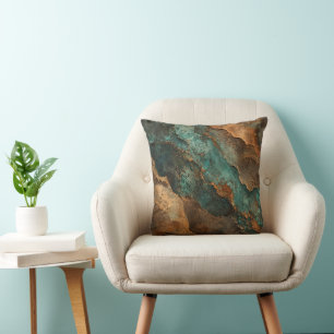 Gestructureerde Teal Koper Mineraal Abstracte Worp Kussen