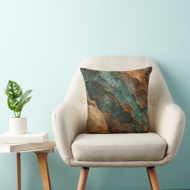 Gestructureerde Teal Koper Mineraal Abstracte Worp Kussen (Stoel)