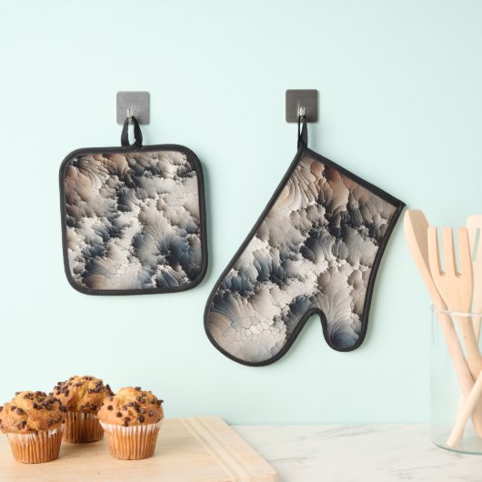 Gestucte Crackle Moderne Abstracte Kunst Ovenwant & Pannenlap Set (Insitu(Ophanging))