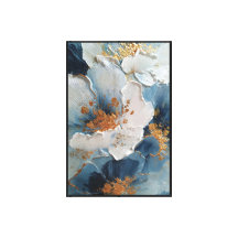 Gestucte Witte en Blauwe Bloemen met Goud  
