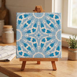 Gestuctuurd Blauw Wit Gestileerd Symmetrisch Bloem Tegeltje