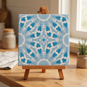 Gestuctuurd Blauw Wit Gestileerd Symmetrisch Bloem Tegeltje