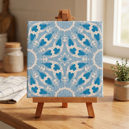 Gestuctuurd Blauw Wit Gestileerd Symmetrisch Bloem Tegeltje
