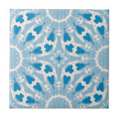 Gestuctuurd Blauw Wit Gestileerd Symmetrisch Bloem Tegeltje (Voorkant)