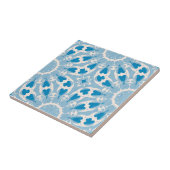 Gestuctuurd Blauw Wit Gestileerd Symmetrisch Bloem Tegeltje (Zijkant)
