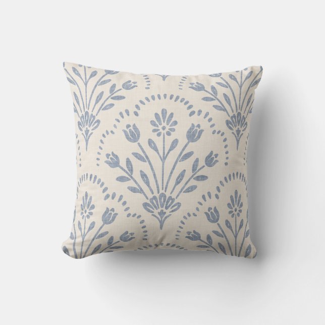 Gestuctuurd gedempt blauw bloemmotief met schelpra kussen (Voorkant)