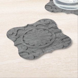 Gestuctuurd grijs Teak houten Scroll ontwerp op ma Kartonnen Onderzetters