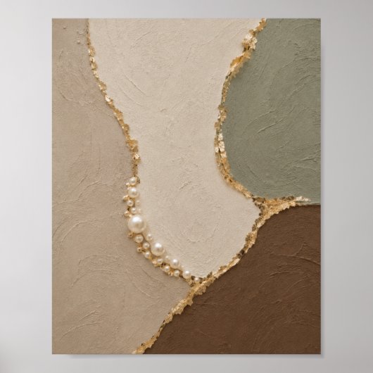 Gestuctuurde Beige, Saliegroen & Goud Moderne Orga Poster (Voorkant)