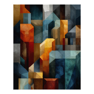 Gestuctuurde Geometrische Abstracte Blauwe Oranje  Foto Afdruk