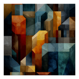 Gestuctuurde Geometrische Abstracte Blauwe Oranje Perfect Poster