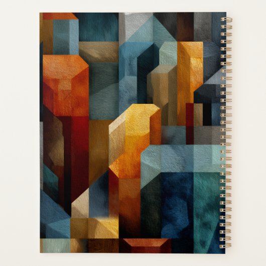 Gestuctuurde Geometrische Abstracte Blauwe Oranje Planner (Achterkant)