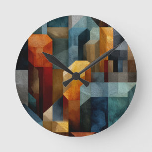 Gestuctuurde Geometrische Abstracte Blauwe Oranje  Ronde Klok