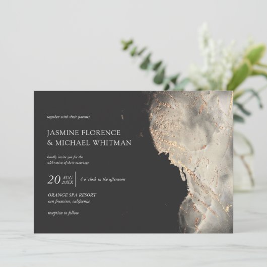 Gestuctuurde gouden namaakfolie trouwuitnodiging kaart (Staand voorkant)