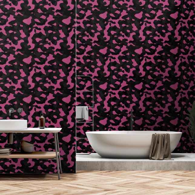 Gestuctuurde roze en zwarte camouflage abstract behang (Badkamer)