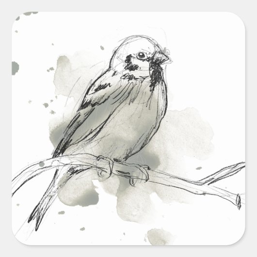 Gestural Bird Study Vierkante Sticker (Voorkant)