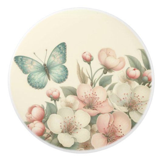gestyled floral/spring vlinder keramische knop (Voorkant)