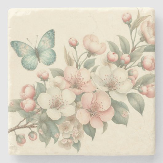 gestyled floral/spring vlinder stenen onderzetter (Voorkant)