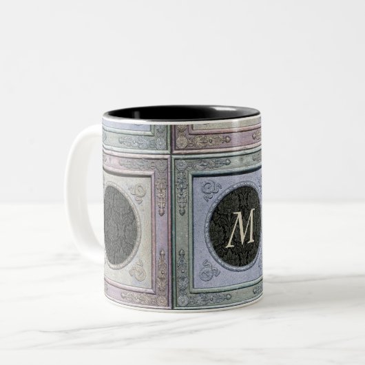 Gestyleerd Lijst Damask Monogrammed Mok 2 (Voorkant links)