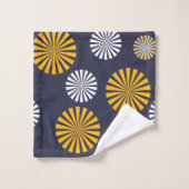 Gestyleerde andelionen, marineblauw, geel, wit bad handdoek (Wasdoekje)