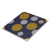 Gestyleerde andelionen, marineblauw, geel, wit tegeltje (Zijkant)