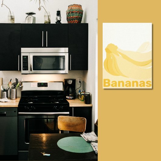 Gestyleerde Banaan Yellowish-White Kitchen Wall Canvas Afdruk