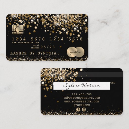 Gestyleerde Glitter Gold-Kaart voor creditering in Visitekaartje (Voorkant / Achterkant)