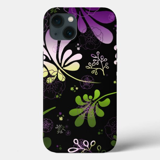 Gestyleerde kleurrijke bladeren en bloemen op zwar Case-Mate iPhone case (Achterkant)