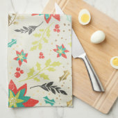 Gestyleerde Poinsettia-bloemen met bladeren en bes Theedoek (Quarter Fold)