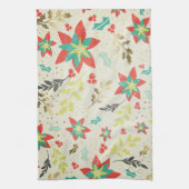 Gestyleerde Poinsettia-bloemen met bladeren en bes Theedoek (Verticaal)