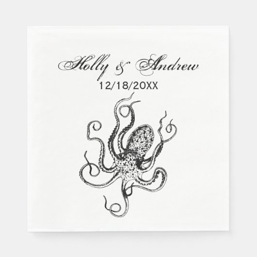 Gestyleerde Vintage Tekening van een Octopus #1 Servet (Voorkant)