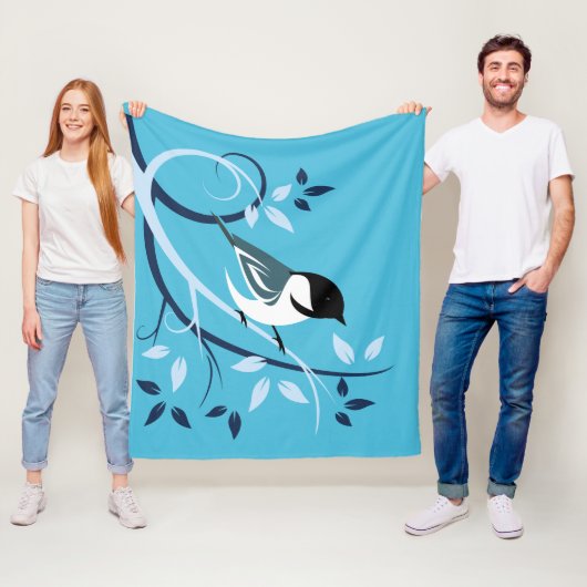 Gestyliseerde zwarte kippeetvogel fleece deken (In situ)
