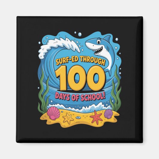 Gesurft door 100 dagen school leuke haai magneet (Voorkant)