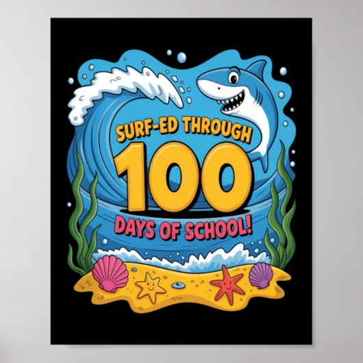 Gesurft door 100 dagen school leuke haai poster (Voorkant)