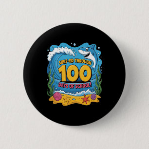 Gesurft door 100 dagen school leuke haai ronde button 5,7 cm
