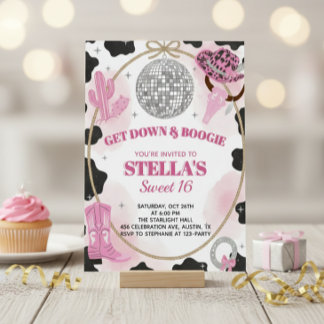 Get Down & Boogie Disco Cowgirl Sweet 16 Birthday Kaart