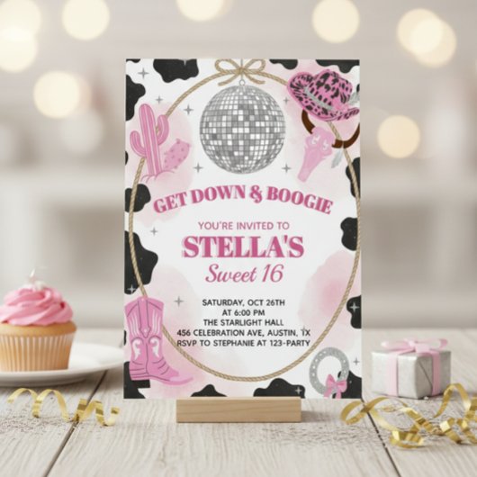Get Down & Boogie Disco Cowgirl Sweet 16 Birthday Kaart