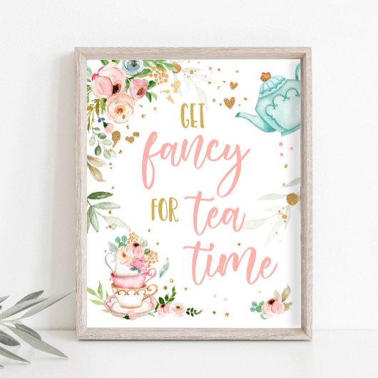 Get Fancy For Tea Time Baby Brewing Baby Shower Poster