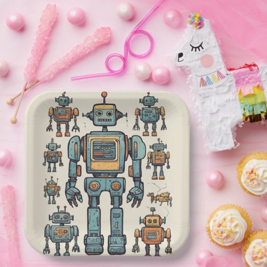 Get in Gear Robot Verjaardag - Grote Robot Papieren Bordje (Feest)