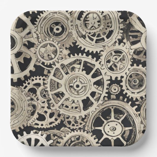 Get in Gear Robot Verjaardagsfeestje - Gears Papieren Bordje (Voorkant)